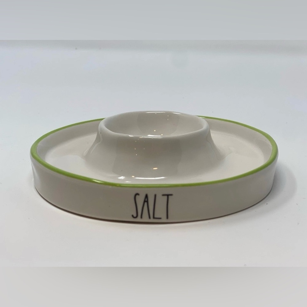 Rae Dunn Margarita SALT RIMMER, Cinco De Mayo, Fiesta, White With Green Trim